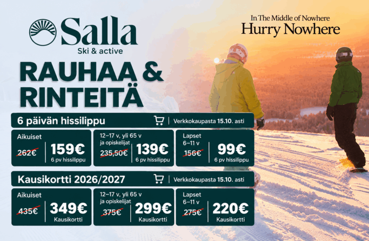 Salla Ski & Active – hissilippu- ja kausikorttitarjoukset verkkokaupasta 15.10. asti